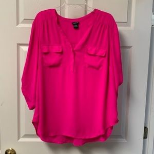 TORRID ELECTRIC PINK BLOUSE WITH ADJUSTABLE SLEEVE